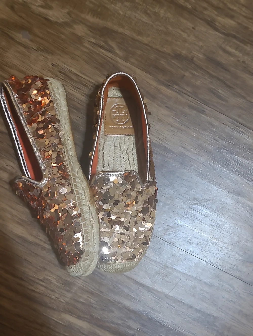 Tory Burch Mischa Rose Gold Sequin Shoes Sz 5